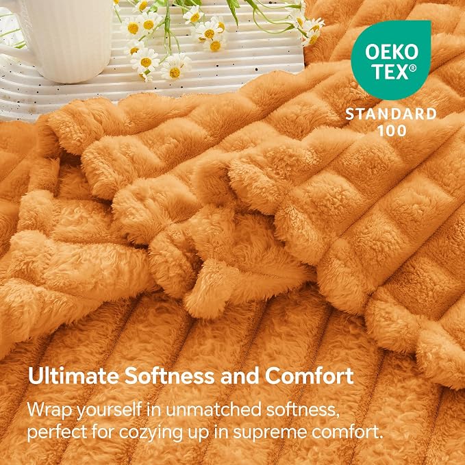 BEDELITE Burt Orange Fall Throw Blanket for Couch, Gifts for Women, 50"x60" | Cute Checekd Soft Warm Fluffy Blanket for Bed Sofa, Lightweight Plush Cozy Fuzzy Blanket for Room Fall Decor, All Season Use