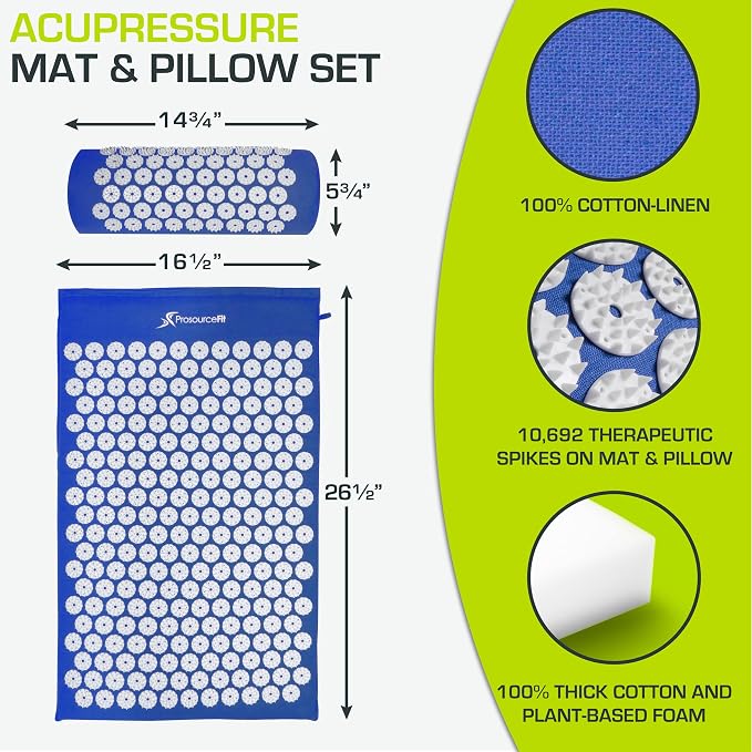 ProsourceFit Acupressure Mat and Pillow Set for Back/Neck Pain Relief and Muscle Relaxation