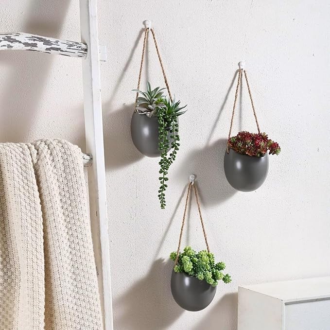 4 to 5 inch Ceramic Planters Wall Hanging Vases Decor - Set of 3 | Wall Decor for Home, Entryway, Hallway, Deck, Bathroom, Living Room, Dining Room, Garden, Farmhouse, Restaurants, Office, etc