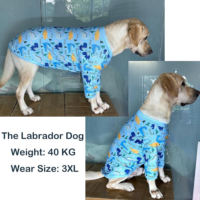 Dinosaur Dog T Shirts Cute Dinosaur Pattern Printed Apparel Shirt for Large Dogs Softable Stretchy Pet Clothes L, Blue