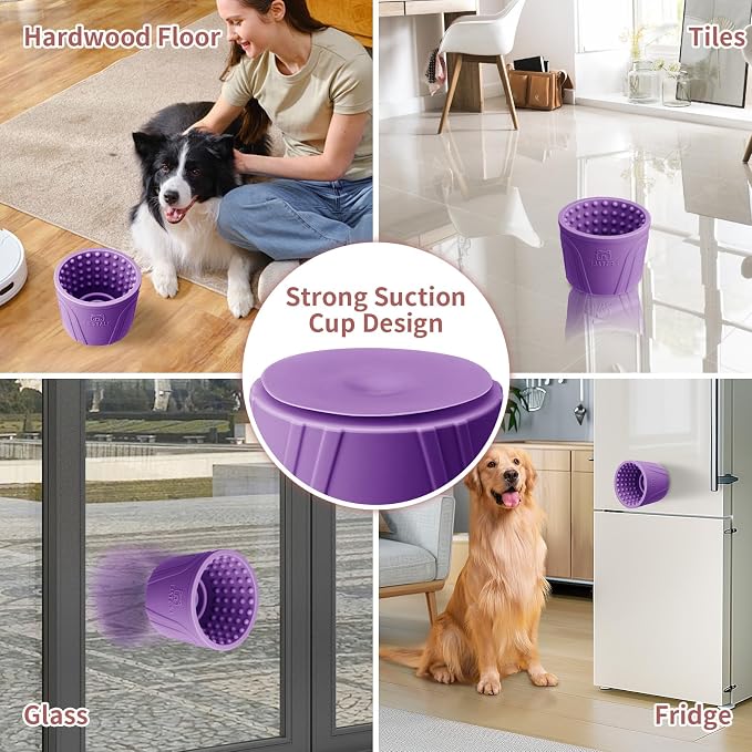 Dog Lick Bowl, Bestalk Anxiety Relief Slow Feeder Dog Lick Mat Treat Dispenser, Non-Slip Dog Licking Bowl Dog Enrichment Toys for Small Medium and Large Breed Dogs, BPA Free Silicone(Purple,M-L)