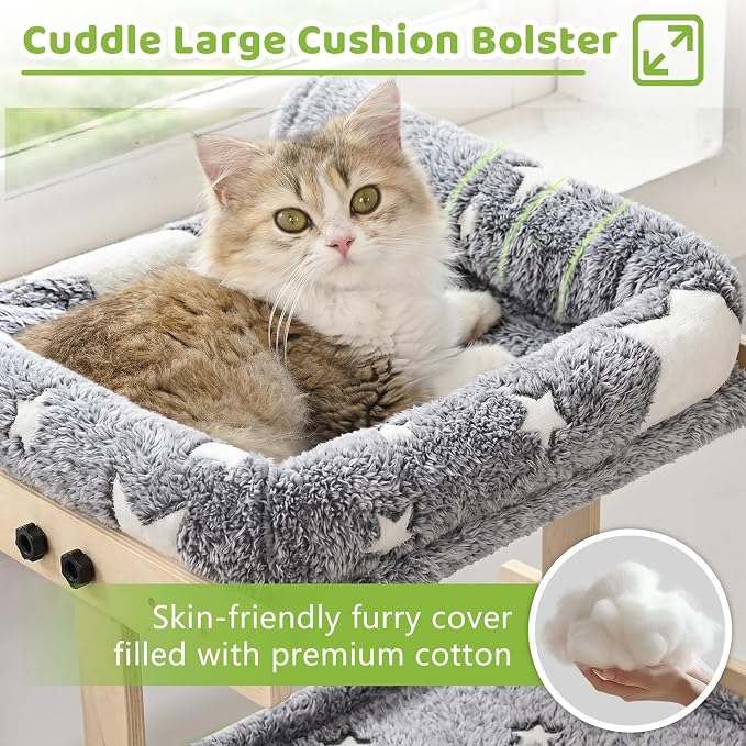 Cat Window Perch, Glow in The Dark Cordless Pet Hammock Bed for Window | Double Layer Cat Window Perch, Adjustable Wooden Window Cats Bed, Removable Cover, Indoor Cats Window Sill Cat Bed
