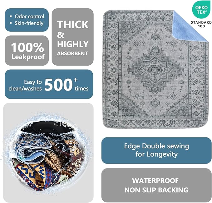 Washable Pee Pads, Super Absorbent Puppy Pads, 2 Pack 36"x41" | Reusable Dog Training Pads, Leakproof With Waterproof Non-Slip Backing For Crates, Floors, Indoor Potty & Furniture