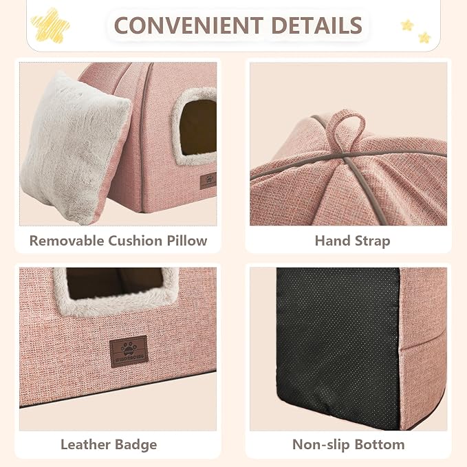 WINDRACING Cat Bed for Indoor Cats - Cat Cave Cat House Cats Tent with Removable Washable Cushioned Pillow, Soft and Self Kitten beds