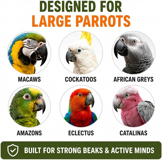 Bird Toys for Large Birds (Barrel) | Treat Dispenser for Macaws, Cockatoos, Cockatiel & Parrots | Bird Foraging Toy for Medium to Extra Large Birds | Natural Foraging Behavior Builder | Colorful Toys