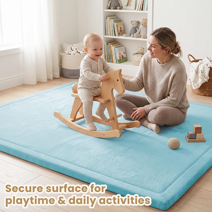 ACOMOPACK Baby Play Mat for Floor 1.3" Thick Memory Foam Play Mat 39"×59" Tummy Time Crawling with Non-slip Bottom for Living Room,Nursery,Soft Velvet Playpen Mats for Kids,Infants（Light Blue）