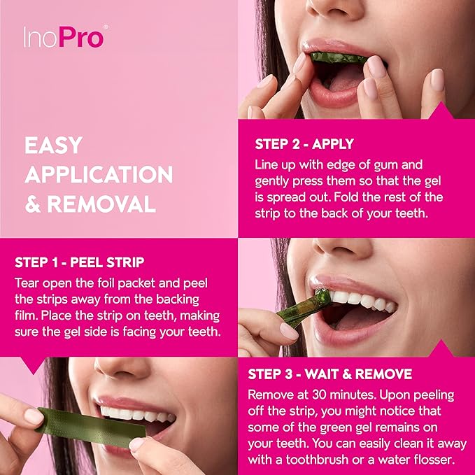 InoPro Teeth Whitening Strips 14 Treatments Kit - Enamel Safe Teeth Whitener, Peroxide-Free, Green White Strips for Teeth Whitening with Arbutin, Coconut Oil, Deep Stains Removal (28 Strips)