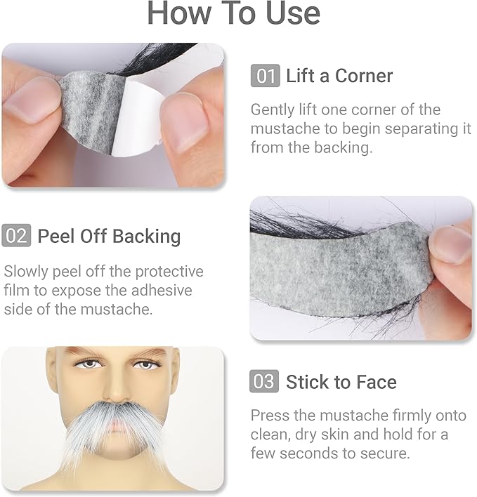 2Pcs Men Fake Mustache Realistic Mustaches Fake Facial Hair Beard for Cosplay Costume Halloween Parties