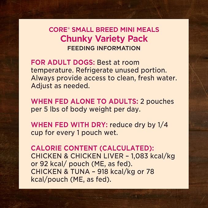 Wellness CORE Small Breed Mini Meals Chunky Variety Pack Adult Wet Dog Food, Grain Free, Natural, 3 oz, Pack of 12