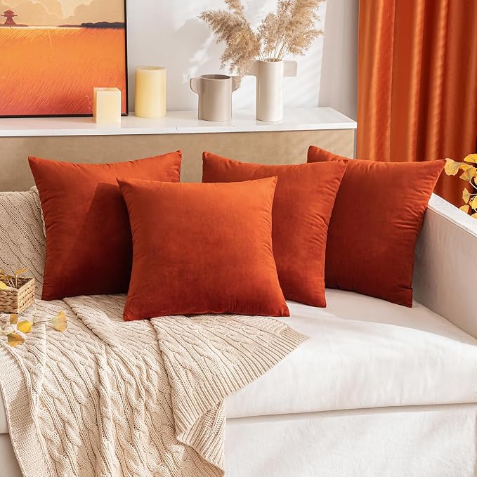 MIULEE 12x20 Inch Lumbar Fall Velvet Pillow Cover Set of 1 Burnt Orange | Soft Luxury Decorative Throw Pillow Cover, Single Rectangle Cushion Case, Home Decor for Chair Couch Sofa Bedroom Car Bed