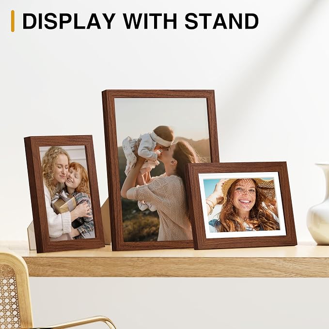Vittanly 15 Pack Picture Frames Collage Wall Decor, Wall/Tabletop Display | Walnut Brown, Multi-Size Gallery Wall Frame Set: 3pcs 8x10, 6pcs 5x7, 6pcs 4x6. Picture Frame Set for Family