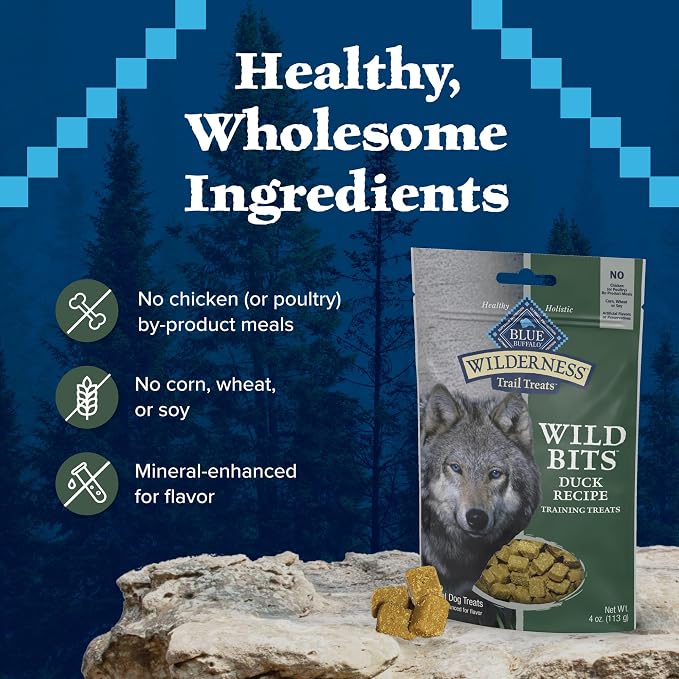 Blue Buffalo Wilderness Wild Bits Duck Soft & Chewy Dog Treats, 4 oz | Real Chicken #1 Ingredient, High Protein & Grain-Free, Bite-Sized Training Treats Made with Natural Ingredients