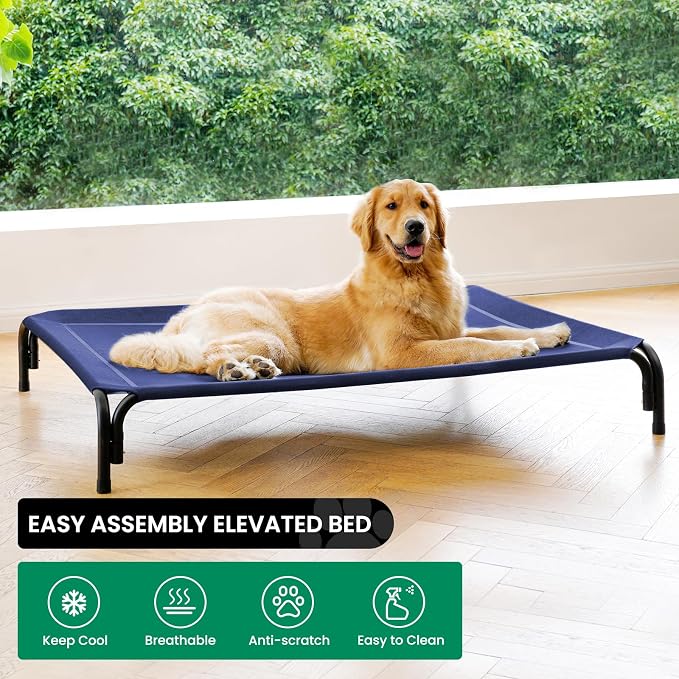 Elevated Dog Bed Outdoor Cooling Raised Cot for XL Dogs, Blue 48.8in | Tool-Free Installation; Washable Cooling Breathable Mesh; Anti-Slip Feet; Indoor & Outdoor Use