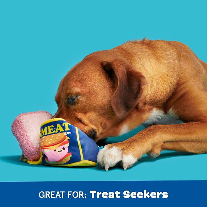 BarkBox Canned Smeat Dog Toy - 2-in-1 - Toy for Extra Small to Small Dogs | Plush Set with 2 Squeakers & Crinkle | Multi-Part Squeak