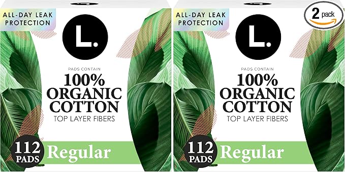 L. Ultra Thin Pads for Women, Regular Absorbency, Organic Cotton Top Layer, Unscented Pads with Wings,112 Count (Pack of 2)