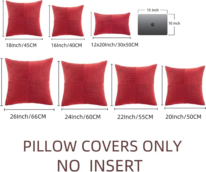Fancy Homi Set of 1 Red Lumbar Decorative Throw Pillow Covers 12x20 Inch for Living Room Bedroom Couch Bed Sofa, Soft Striped Corduroy Modern Rectangle Accent Cushion Case 30x50 cm