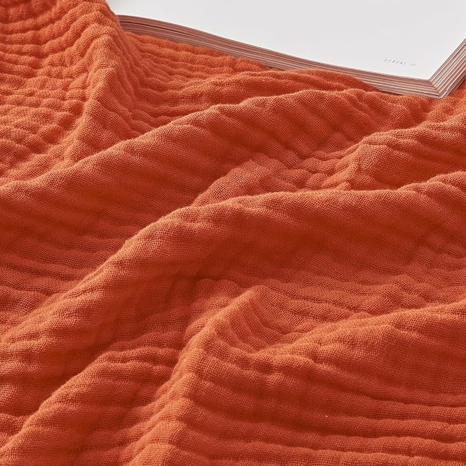 EMME Cotton Muslin Twin XL Blanket Breathable Gauze Soft Lightweight Adults Gifts for Women (Heather Orange Rust, 66"x90")