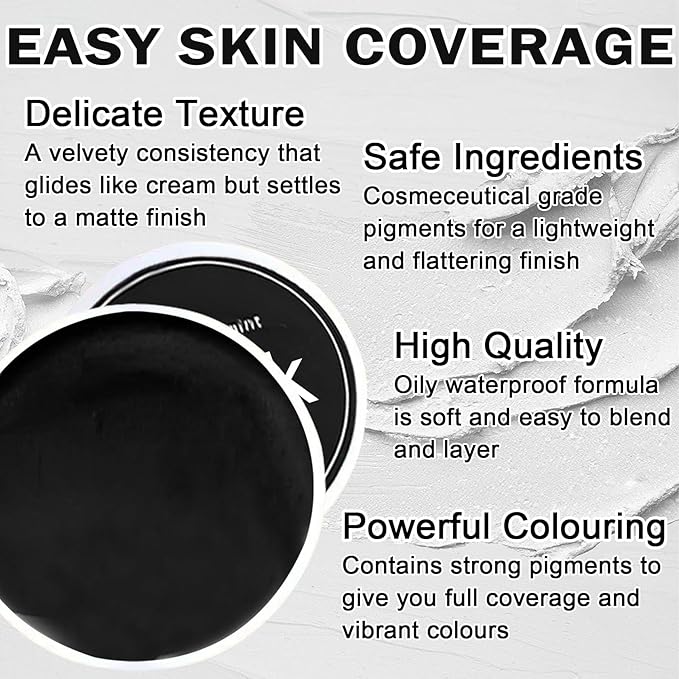Black and White Face Painting Kit Professional Halloween Face Paint,Oil Based Face Paint Halloween Makeup Kit with 3Pcs Facepaint Brushes,Body Paint for Cosplay,Costume and Theater