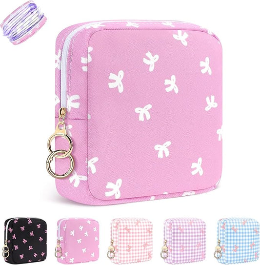 Period Bag for Teen Girls, Canvas Sanitary Napkin Storage Bag with Zipper, Portable Menstrual Pad Bag Tampon Holder for Purse