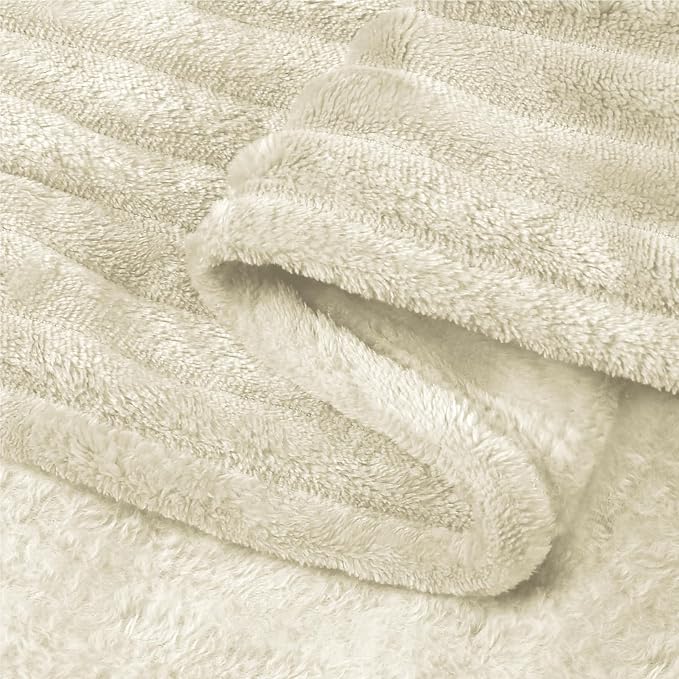 BEDELITE Ribbed Jacquard Beige Fleece Throw Blanket for Couch, 50x60 Inch | Soft Warm Decorative Fluffy Blanket, Cozy Plush Lightweight Fuzzy Throw Blanket for Bed Sofa Home Room Decor, Gift for Women