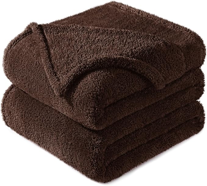 Exclusivo Mezcla Soft Plush Fleece Queen Size Blankets for Bed Living Room | Lightweight Fuzzy Fluffy Large Blanket for All Seasons, Cozy Velvet for Women Men, Machine Washable, 90"x90", Coffee