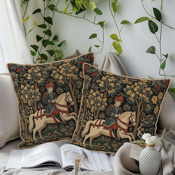 Vintage Tapestry Horse Velvet Pillow Covers 18x18 Inch Boho Retro Abstract Forest Throw Pillows for Couch Cushion Covers Pillowcase Boho Animal Farmhouse Pillow Cases for Sofa Bed Bedroom