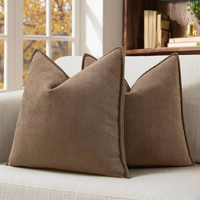 MIULEE Pack of 2 Dark Brwon Euro Shams Chenille Pillow Covers 26x26 Inch | Decorative Soft Couch Throw Pillows,Farmhouse Cushion Covers,Elegant Design for Sofa,Bed,Living Room,Summer Decor