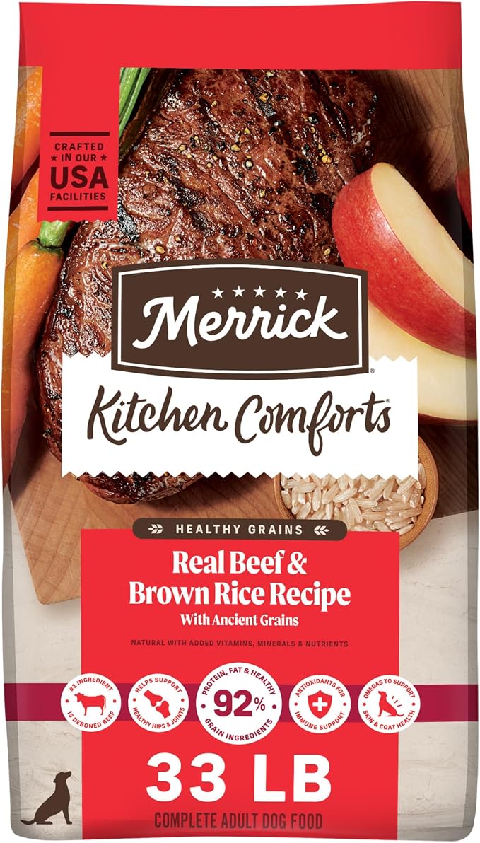 Merrick Kitchen Comforts Premium Adult Dry Dog Food with Ancient Grains, Real Deboned Beef and Brown Rice Dog Food Recipe - 33.0 lb. Bag