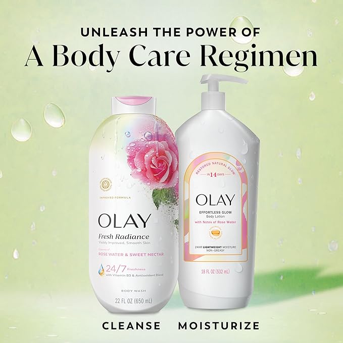 Olay Body Wash for Women, Fresh Radiance, 24/7 Skin-Loving Freshness, Visibly Radiant, Plant Based Cleansers, Vitamin B3 & Antioxidant Blend, All Skin Types, Rose Water & Sweet Nectar Scent, 22 fl oz