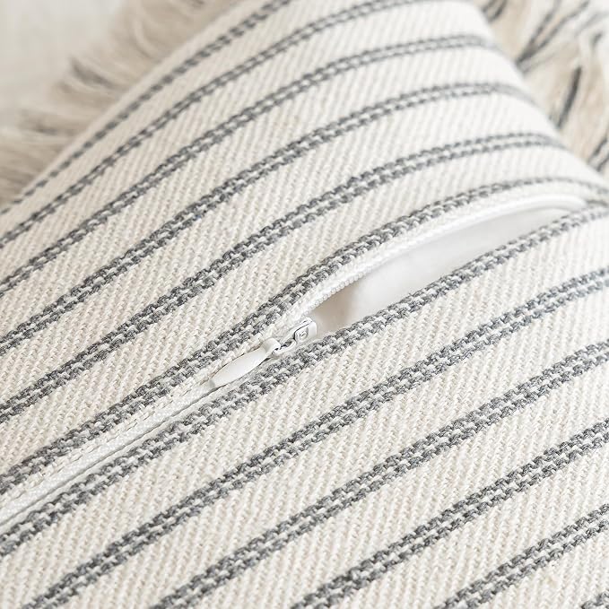 YEENAASY Throw Pillow Covers 20x20 Boho Striped Pillow Cases with Tassel | Set of 2 Fringe Pillow Cover Farmhouse Cushion Covers Neutral Pillows Decorative Square Pillowcase for Couch Sofa Bed, Grey