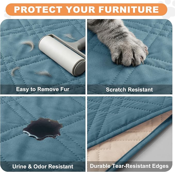 100% Waterproof Washable Dog Blanket，Gray Blue+Apricot， 82"x92" | ,7-Layer Reversible Couch Covers for Dogs Met for Sofa Furniture Car Camping