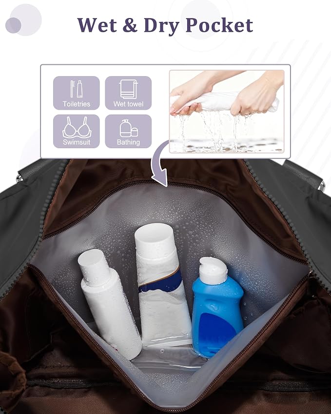 Gym Bag for Women,Travel Duffle Bag for Travel with Wet Pocket Weekender Overnight Carry On Tote Bag Luggage Bag with Trolley Sleeve Personal Item Travel Bag Hospital Diaper Bag Black