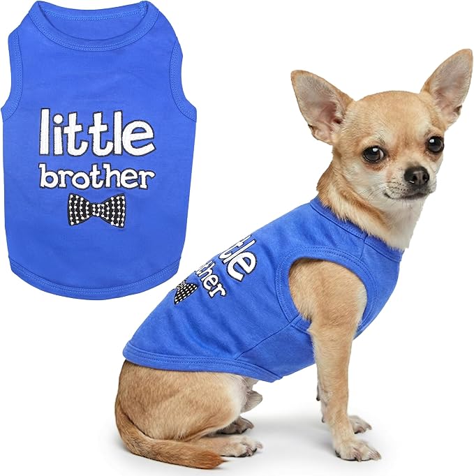 Parisian Pet Dog Shirt – 100% Cotton Shirts for Small Dogs – Blue Sleeveless Puppy Clothes – Lightweight and Breathable Dog Apparel – Boy Little Brother Dogs Clothes - Stretchy Pet T Shirts