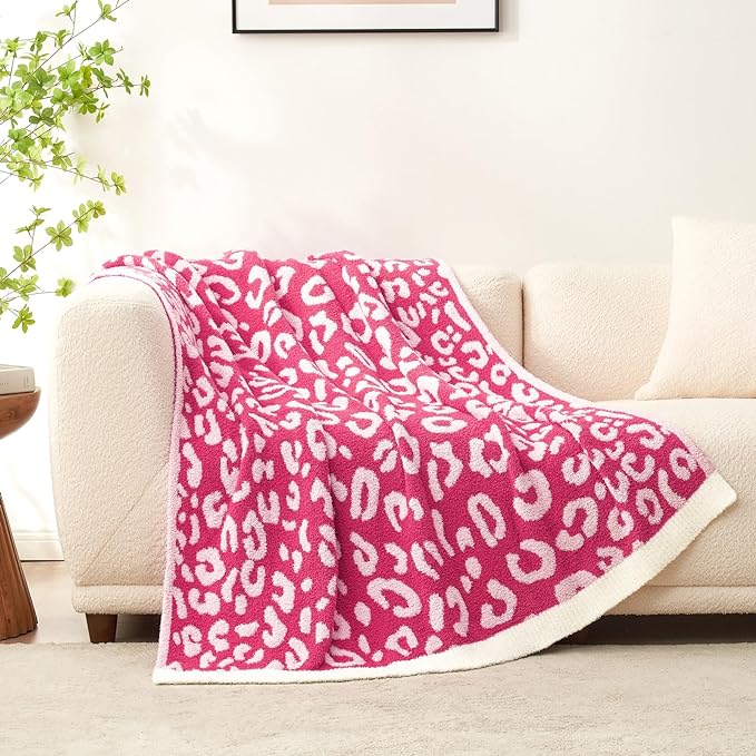 Snuggle Sac Hot Pink Leopard Throw Blanket for Couch - Ultra Soft Warm Plush Blanket, Reversible Cheetah Blanket for Sofa & Bed, Pink Leopard, 50x60 inches
