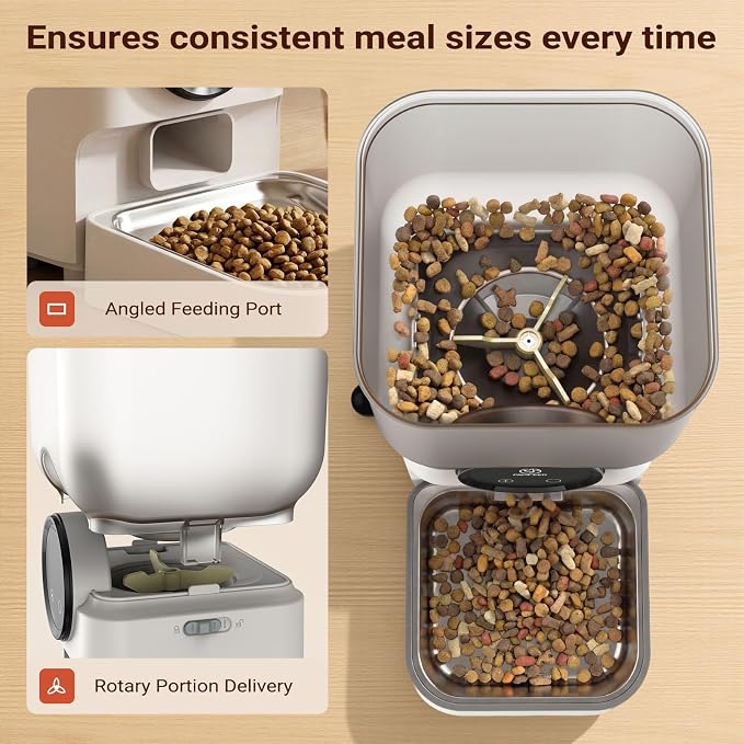 Smart Automatic Cat Feeder 27 Cups App Controlled Dispenser for Busy Owner | anti clog dual power battery backup programmable portion control slow feeder vacation travel automatic cat dog feeder
