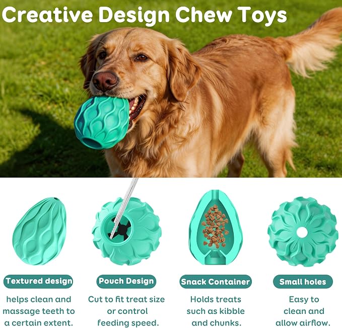 Interactive Treat Dispensing Dog Toy, Natural Rubber Chew Toy for Aggressive Chewers, Stuffable Treat Toy for Large & Medium Dogs, Mental Stimulation for Dogs, Boredom Relief, Blue
