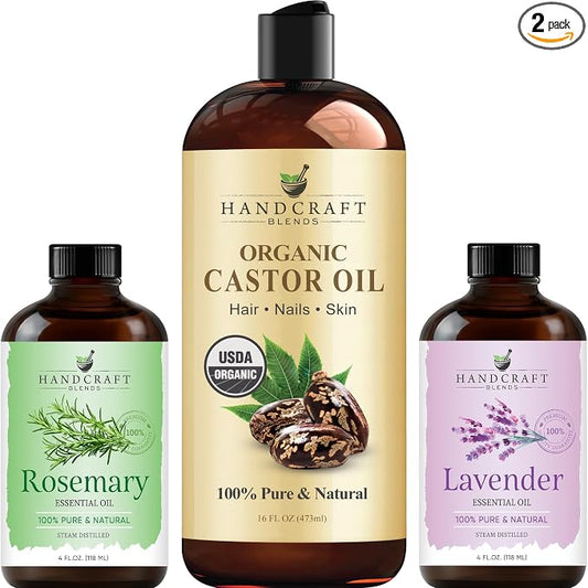 Handcraft Blends Castor Oil for Hair with Lavender Essential Oil and Rosemary Essential Oil Set – 100% Pure & Natural Oils – Carrier Oil for Essential Oils Mixing, Aromatherapy Oils & Massage