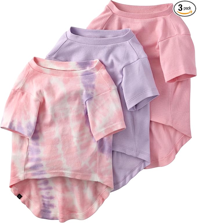 Pet Passion Toby II Dog T-Shirt, 3 Pack, Pink Tie Dye, XX-Large | GOTS-certified organic cotton short-sleeve tee. Breathable, soft & sustainable for everyday wear.