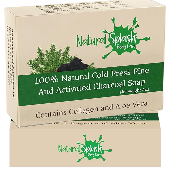 Natural Handmade Cold Press Bar Soap – Pine and Activated Charcoal - Aloe Vera and Vegetable Collagen – Soft Exfoliating Formula