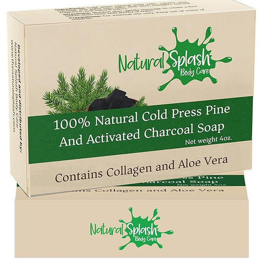 Natural Handmade Cold Press Bar Soap – Pine and Activated Charcoal - Aloe Vera and Vegetable Collagen – Soft Exfoliating Formula