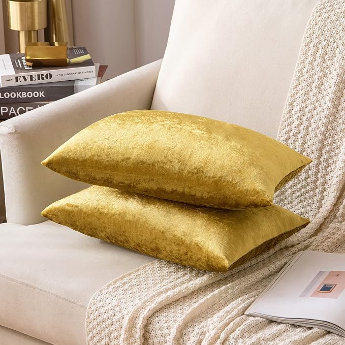 MIULEE 12x20 Inch Lumbar Velvet Throw Pillow Cover Set of 1 Golden | Soft Luxury Decorative Throw Pillow Cover, Single Rectangle Cushion Case, Home Decor for Chair Couch Sofa Bedroom Car Bed