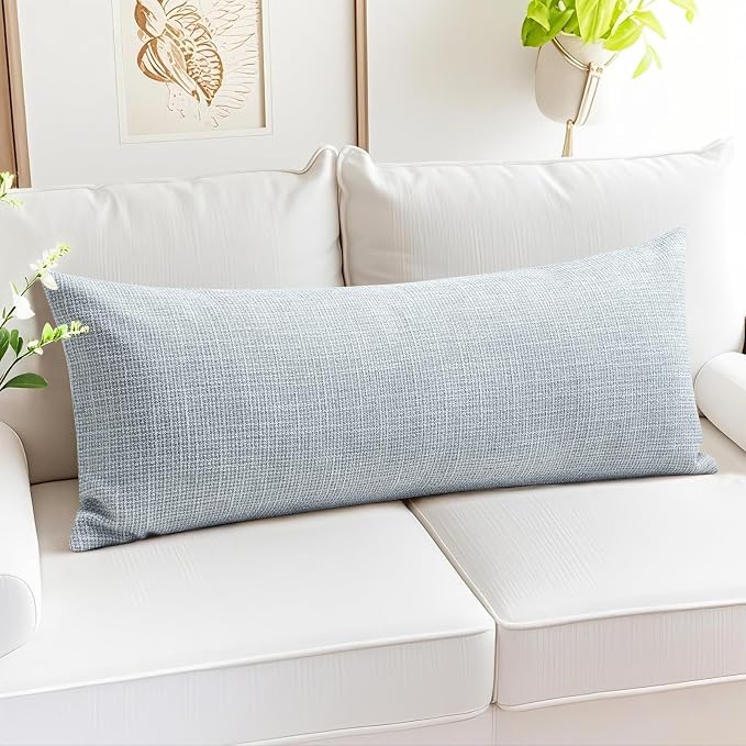 OTOSTAR Linen Throw Pillow Cover Set of 1 Decorative Long Lumbar Pillowcase Rectangle Cushion Cover 14x36 Inch for Home Decor Sofa Bedroom Car 35 x 90CM Blue Grey