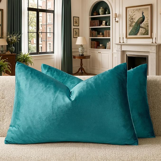 GIGIZAZA Teal Pillow Covers 12x20 Decorative Pillows Pack of 2 | Lumbar Blue Throw Pillows for Couch Sofa,280gsm Soft Textured Fabric,Modern Pillowcases,Luxury Cushion Covers