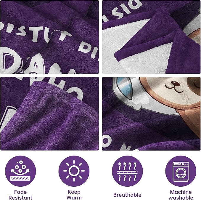 Leebbsin Funny Gifts for Grandma, Grandma Birthday Gift from Grandkids | Grandma is Charging Sloth Blanket 60" x 80", Purple, Grandmas Gift for Christmas Mothers Day, Soft Sloth Blanket for Grandma