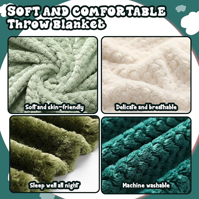 Newwiee 4 Pcs Fleece Throw Blanket, 3D Waffle Textured,Gradient Green | Soft Lightweight Set for Couch Bed Sofa, Warm Winter Throws, No Shedding Pilling, Flannel Waffle Texture, 50x60 Inch