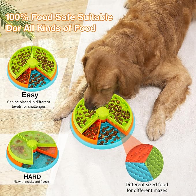 Atdoall Slow Feeder Dog Bowl, 3-Level Interactive Dog Puzzle Feeder
