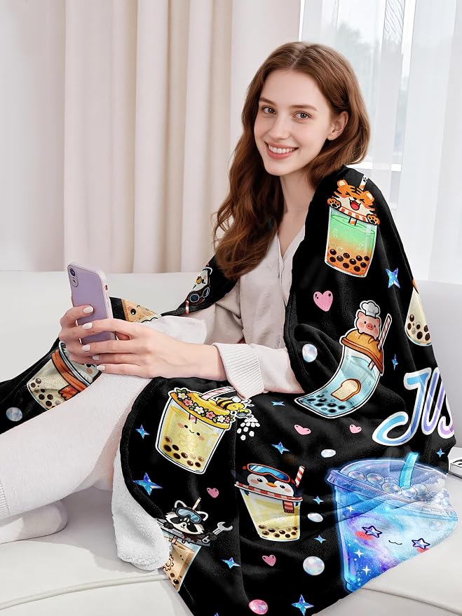 Bubble Tea Blanket Gifts for Boba Lovers Soft Flannel Boba Throw Blanket Bedding Decor for Girls Women Adults 50"x40"