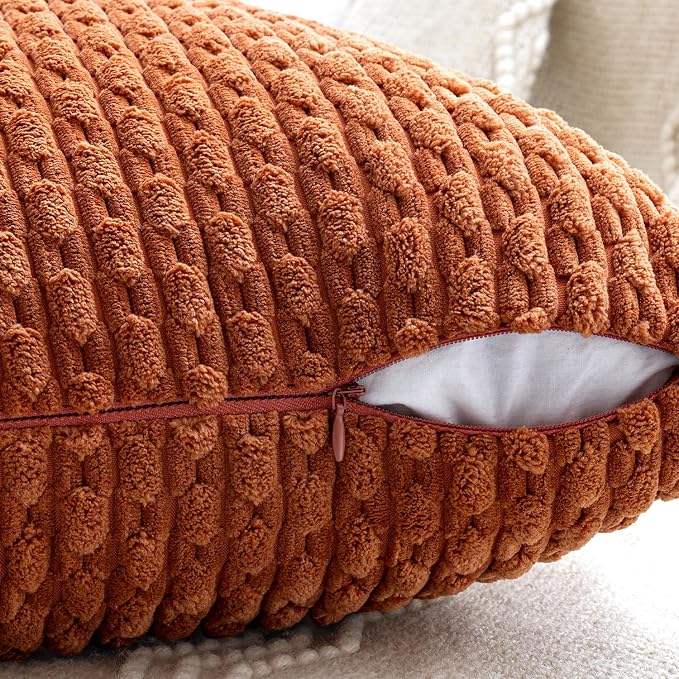 MIULEE Fall Terracotta Decorative Throw Pillow Covers for Couch Sofa Living Room Set of 4 Rustic Striped Cushion Covers Corduroy Pillowcases Farmhouse Home Decor 18x18 Inch Burnt Orange