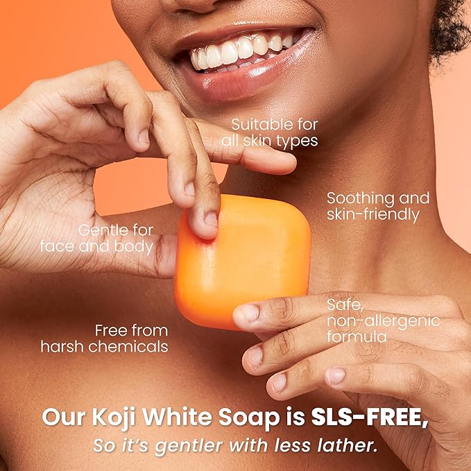 Koji White Kojic Acid & Papaya Skin Brightening Soap, Exfoliating Facial Bar, Radiant Skin, Rejuvenates, Moisturizer, Even Tone Cleansing Bar with Hyaluronic Acid, Vegan Soap, 2.82 oz (2 Bars)