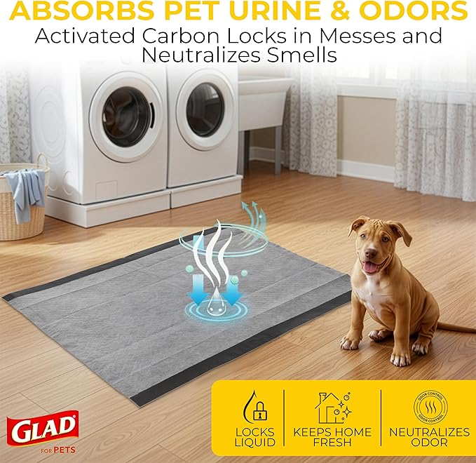 Glad for Pets XL Charcoal Training Pads for Dogs and Puppies, 50 Ct, 4-Pk | 6-layer, activated-carbon pads with pheromone attractant, leak-proof, extra-large 28 x 30 in coverage